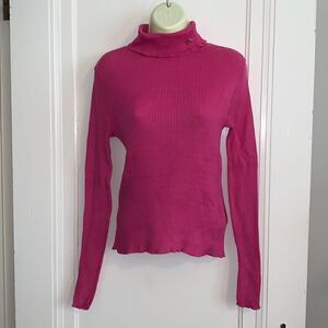 Vtg 80s Pierre Cardin magenta ribbed turtleneck